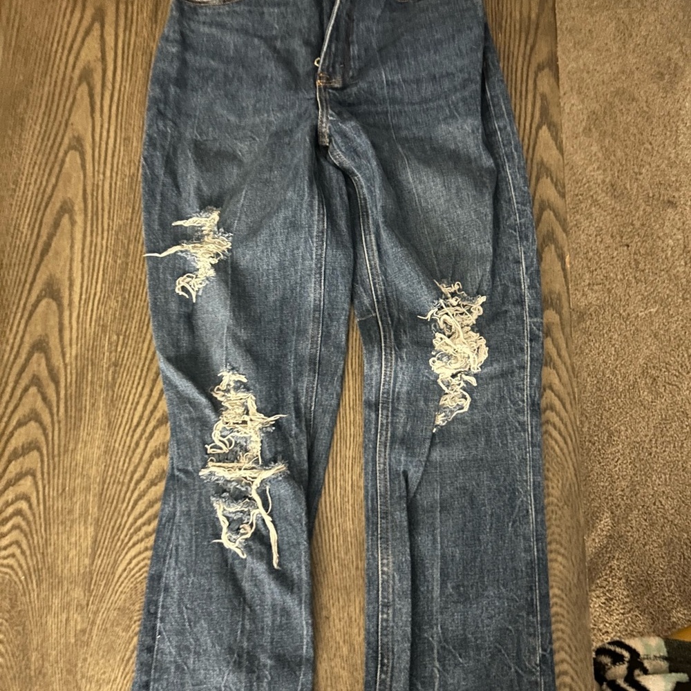 Abercrombie & Fitch Distressed Flare Jeans in Blue